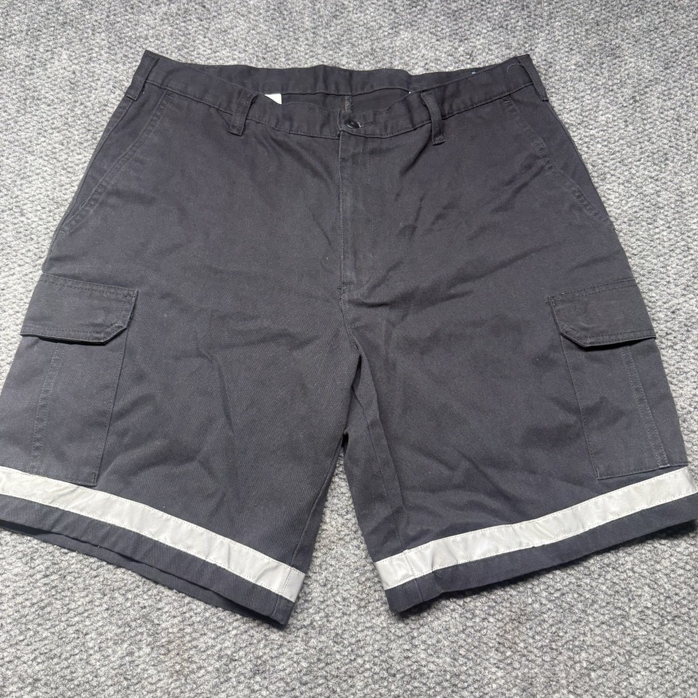 Cintas Cargo Shorts Mens 38 Black Comfort Flex Utility Workwear Reflective
